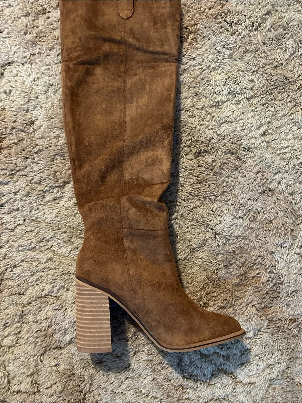 Mi.iM knee high Saint Suede Block Heel Boots in Camel